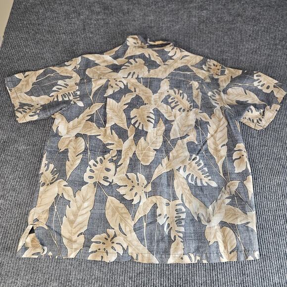 Panama Jack Shirt Mens 2XL Gray Tan Hawaiian Tropical Button Front Ramie - Picture 2 of 13